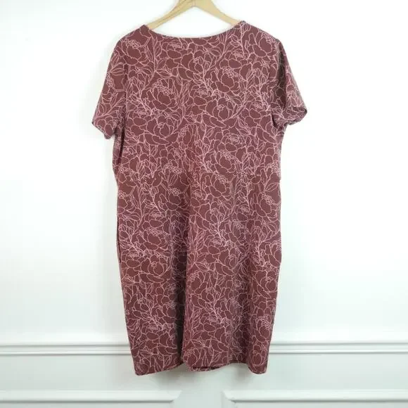 Duluth Trading Company Dress XL Brown Floral Stretch Cotton Pockets Short Sleeve - Picture 7 of 7